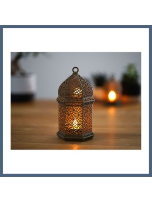 Bezos Arap Geometrik Desenli Fener LED Lamba ve Tealight Mumluk Dekoratif Aydınlatma BZS10
