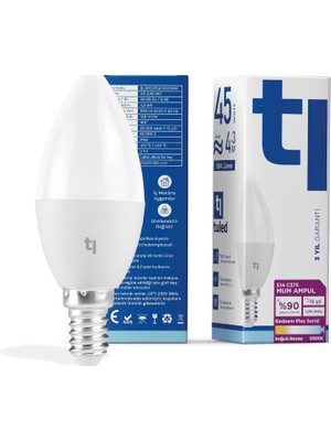 Tr Redeem Plus C37S E14 Mum Ampul, Titreşimsiz, Göz Konforu, 594 Lümen, Soğuk Beyaz, 6500 Kelvin
