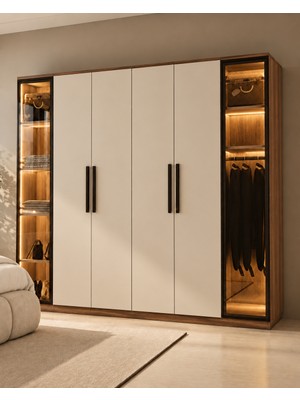 Marvena Kum Beji Mdf Gardırop Elbise Dolabı Mdf Cam Kapaklı 240X218X57