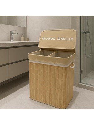 Odea Modern Bambu Beyazlar/renkliler Ayrı Bölmeli Çamaşır Kirli Sepeti 52X32X60CM 100 Litre Büyük Boy (Sarı)
