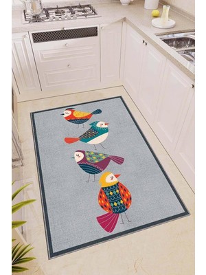 Odea Kaymaz Taban Papağanlı Modern Mutfak Halısı AR317, Gri, 160 x 230