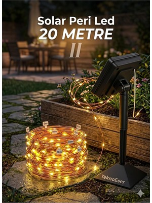 Odea Solar Peri LED Bakır Tel 20 Metre – IP65 Su Geçirmez Güneş Enerjili Bahçe Dekorasyon Aydınlatma