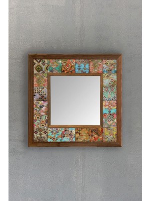 Gy Atelier Oscar Stone Decor Masif Çerçeveli Mozaik Taş Ayna 33 cm x 33 cm (Morocco-Etnik Desen)