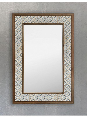 Gy Atelier Oscar Stone Decor Masif Çerçeveli Mozaik Taş Ayna 43 cm x 63 cm Seramik Desenli Dresuar Aynası