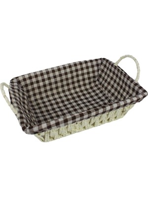 Odea Tr Hasır Rattan Ekmeklik Ekmek Sepeti Dikdörtgen Ekose Kumaş