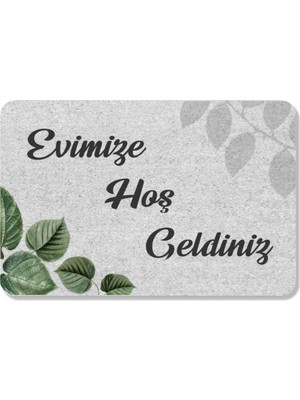 Odea Tr M&h QUALITY(325) Yeşil Yaprak Hoş Geldiniz Dekoratif Kapı Önü Paspası Gri 45 x 70