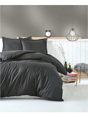 Odea Tr Ctn-Egt-Stp-Stn-Ç.k-N.t-Antrasit Elegant Stripe Çift Kişilik Nevresim Takımı Saten ANTRASIT,200 x 220 Gri