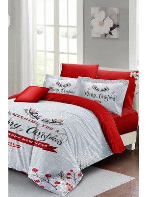 Odea Tr King Size Yılbaşı Süsü Wishing You Noel Pamuk Saten 3D Çift Kişilik Nevresim Takımı, MONOHOME42356