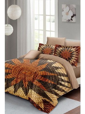 Odea Tr Wicker Flower Çift Kişilik Nevresim Takımı 3D Pamuk Saten, Kahverengi, MONOHOME2525