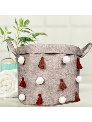 Odea Tr Keçe Kulplu Yuvarlak Düzenleyici Sepet Çok Amaçlı Saklama Organizer Düzenleyici 27X27X27 cm