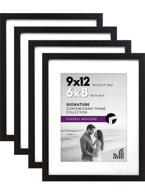 Odea Tr 9X12 Siyah Resim Çerçevesi - 6x8 Mat ve 9X12 Mat Olmadan Görüntüler - Kırılmaya Dayanıklı Camlı Kompozit Ahşap - Duvar-4'lü Paket Için Yatay ve Dikey Formatlar