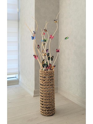 Odea Tr Asenya Hasır Örgü Vazo 60 cm Çiçeklik Yapay Çiçek Vazosu Dekoratif Saksı