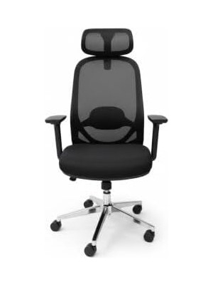 Atom Ofis Napoli Black Yönetici Çalışma Koltuğu, Siyah, Mesh Sırt, Hareketli Bel Desteği, Alüminyum Ayak, 74X52X52 cm