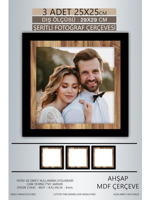 Odea Tr Yhfoto 3 Adet 25X25 Çerçeve Siyah-Ahşap Şeritli Fotoğraf Mdf Çerçeve Kare Çerçeve Karışık 25 x 25