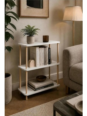 Odea Tr Modern Minimalist 3 Raflı Kitaplık Ahşap Ayaklı Çok Amaçlı Dekoratif Salon Ofis Düzenleyici Raf (Beyaz)