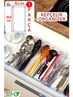Odea Tr 3 Adet Kepçelik Organizer Şeffaf Çekmece Içi Düzenleyici (30,8 cm * 15,4 cm X3 Adet) Şeffaf 30 x 49