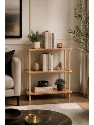 Odea Tr Modern Minimalist 3 Raflı Kitaplık Ahşap Ayaklı Çok Amaçlı Dekoratif Salon Ofis Düzenleyici Raf (Safir Meşe Bal Meşe)