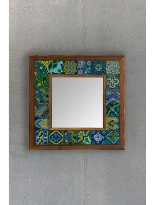 Odea Tr Oscar Stone Ahşap Çerçeveli Mozaik Doğaltaş Ayna 33 cm x 33 cm Morocco Desen