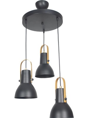 Tr Relax Modern Metal Tasarım Siyah Renk Gold Detay Dekoratif Cafe-Mutfak Sarkıt 3 Lü Avize