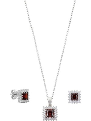 Odea Tr Kare Işıltılı Zirkon Tek Taşlı Gümüş Set Takım [OYSY261]