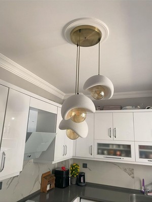 Tr Beton Görünümlü Modern Şık Iskandinav Tarz 3 Başlıklı Avize (25CM) (Rustik Ampul Hedi