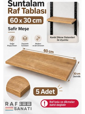 Tr 5'li Set - Suntalam Raf Tablası 60X30 cm Safir Meşe Ahşap Raf Konik Dikme Sistemleri ile Uyuml