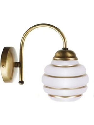Tr Goldina Retro Rustik Eskitme Renk Beyaz Gold Camlı Tekli Duvar Aplik