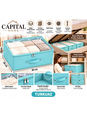 Capıtal Home Baza Altı Dolap Içi Çok Amaçlı Düzenleyici Hurç + Saklama Kutusu Şefaf Kapallı +Fermuarlı Küçük Boy 36X26X20 Cn