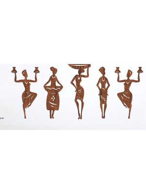 Odea Tr Afrikalı Kadınlar Ceviz Doğal Ahşap Kaplama 5 Parça Duvar Sanatı, Etnik Otantik Salon ve Ev Dekoru, 90 cm (Yükseklik)
