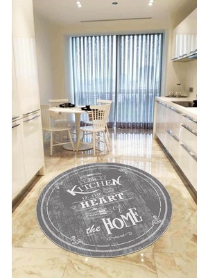 Tr Kaymaz Tabanlı Makinede Yıkanabilir Dekoratif Retro Kitchen Yuvarlak Mutfak Halısı AR436, Yuv