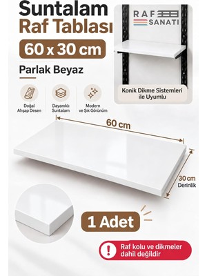 Tr 1 Adet - Suntalam Raf Tablası 60X30 cm Beyaz Ahşap Raf Konik Dikme Sistemleri ile Uyumlu