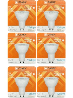 Odea Tr 9W (70W) Beyaz Işık (6500K) GU10 LED Çanak Ampul, 6 Adet