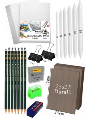 Odea Tr Karakalem Eskiz Çizim Seti Duralit Seti 25X35 cm 1 Paket Pastel Dağıtıcı Kalem Resim Kağıdı Dereceli Kalem Seti Hamur Silgi Sınav Silgisi