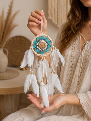 Odea Tr Mini Düş Kapanı Bambu Dream Catcher Bohem Duvar Süsü 9 cm Çap 40 cm Uzunluk El Yapımı Dekor