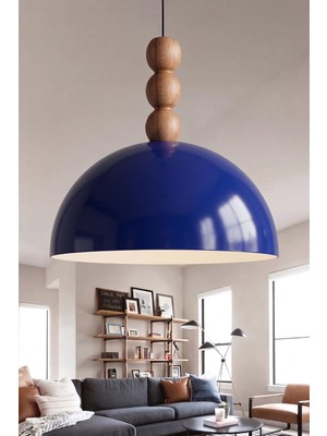 Odea Tr Luna Ahşap 3 Boncuklu Sarkıt Avize, Bohem Tavan Lambası ve Salon Oturma Odası Aydınlatması - Lacivert - 30 cm – Modern Dekoratif Avize, Tavan Aydınlatması