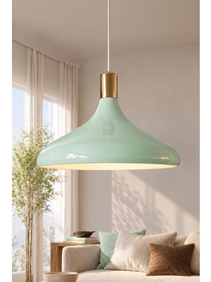 Odea Tr Nova Golden Aparatlı Sarkıt Avize 35 Cm, Gold Aksesuarlı Metal Tavan Lambası – Yemek Masası, Mutfak Adası ve Salon Aydınlatması - Mint Yeşili