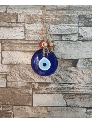 Odea Tr Nazarlık Cam Duvar Ağaç Balkon Teras Cafe Dekor Süsü Hasır Renkli Ahşap Boncuklu Nazar Boncuğu Duvar Süsü