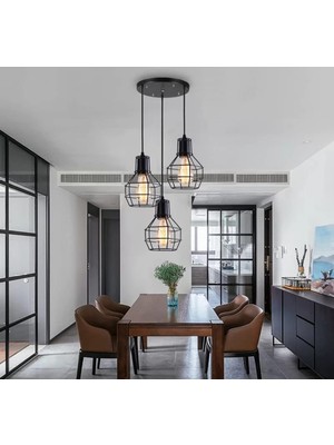 Odea Tr Mylights Vintage Rustik Retro Metal Sarkıt Üçlü Kafes Avize