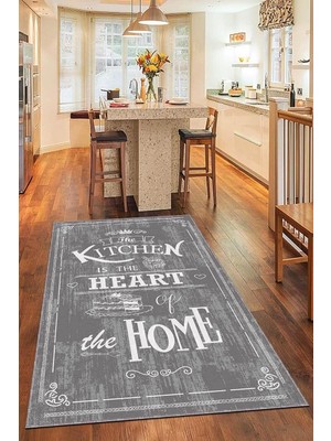 Odea Tr Kaymaz Tabanlı Makinede Yıkanabilir Dekoratif Retro Kitchen Mutfak Halısı AR345, Dikdörtgen-Gri, 100 x 180
