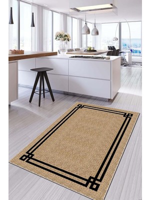 Odea Tr Leke Tutmaz Hasır Görünümlü Dijital Kaymaz Tabanlı Yıkanabilir Mutfak Salon Halısı AR1075, Köşeli, 80 x 150