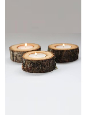 Tr 5'li Doğal Mumluk Seti, Tealight Mum Tutucu, Meşe Şamdanlar, Rustik Düğün Dekoru