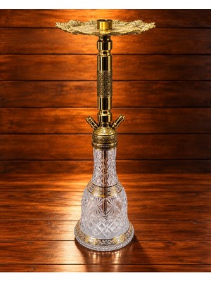 Premium Gold Kahveci Nargile Takımı – Işlemeli Pirinç Gövde, Bakır Iç Boru, Erkek Lüle Girişli, Kristal Desenli Cam Şişe