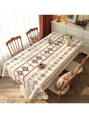 Odea Tr Köşeli Masa Örtüsü, Masa Folyosu, Bej, Beyaz, Çizgili, Pvc, 120 x 200