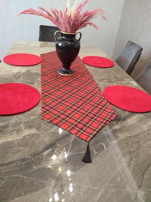 Odea Tr Ayşemce Yılbaşı, Amerikan Servis Takım 4 Kırmızı Supla, Kırmızı Ekose Desenli Runner“yeni Yıl, New Year, Yılbaşı” A-HOME308