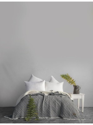 Odea Tr Cedric Dolgulu YIKAMALI%100 Pamuk Çift Kişilik Yatak Örtüsü & Pike 230X240 cm Antrasit