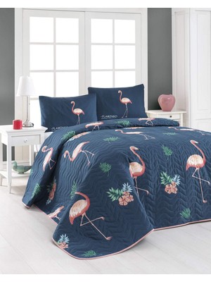 Odea Tr Flamingo Nevresim Takımı, Tam/çift Kişilik Yatak Örtüsü/pike Seti, Yatak Takımı, Koyu Mavi (Tam/çift Kişilik)