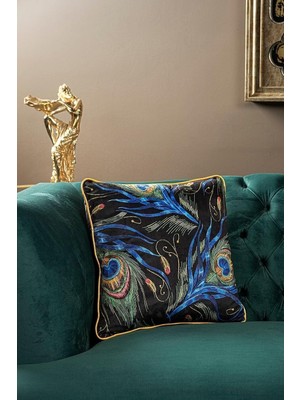 Odea Tr Asdiva Lüks Kadife 43X43 cm Kırlent Kılıfı Dekoratif Yumuşak Salon Koltuk Avangart Biyeli Siyah Siyah Tüylü