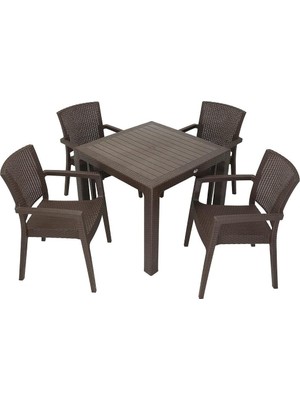 Odea Tr Mandella Elit Rattan 90X90 Zeus Koltuk Masa Takımı Kahverengi