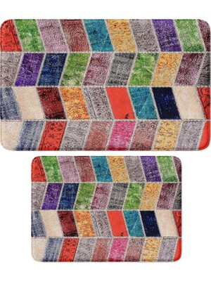 Tr Sevimli Tasarımlı Mikrofiber 2'li Takım Banyo Paspası, Kaymaz Taban, Makinede Yıkanabilir (4