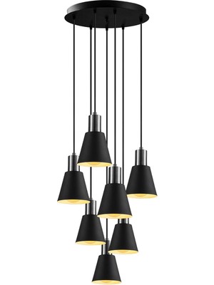 Odea Tr Modavize Tend Özel Tasarım Salon - Mutfak - Cafe Modern Metal Siyah 7 Li Sarkıt Avize Siyah 35 x 50
